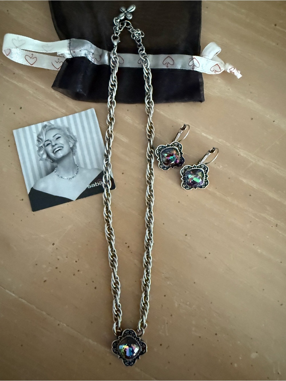 Swarovski-Inspired Silver Chain Necklace and Earrings Set with Mystic Crystal